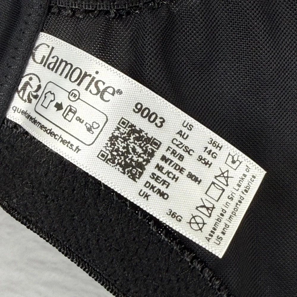 Glamorise 9003 Black Lace Mesh Full Coverage Underwire Bra Womens 36H US 36G‎ UK